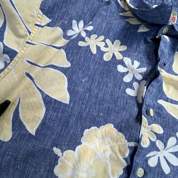 Reyn Spooner Mens XL Blue Yellow Floral Leaf Commerative Classic Hawaiian Shirt - Picture 6 of 11